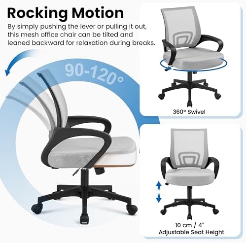 Yaheetech Mid-Back Mesh Computer Office Desk Chair Adjustable Swivel, Grey
