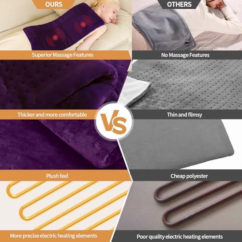 SAROO Massaging Weighted Heating Pad for Back Pain Relief,20"*24",Purple