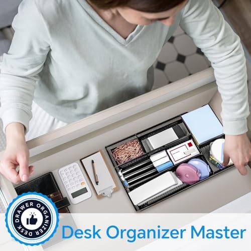 Desk Drawer Organizer, Office Drawer Divider Organizer Tray with 6 Compartments, Metal Mesh Desktop Organization and Accessories for Stationery Makeup Kitchen Toolroom School & Office