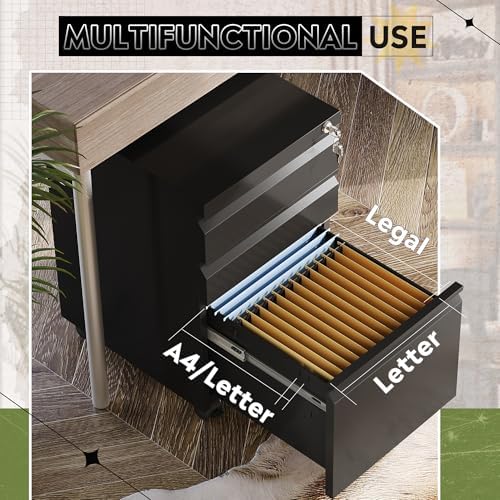 DEVAISE 3 Drawer File Cabinet with Lock, Fully Assembled Except Casters