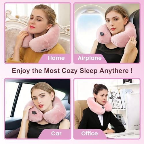 Keemall Inflatable Travel Neck Pillow for Airplane to Relieve Neck Pain