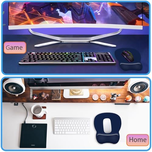 Ergonomic Mouse Pad with Wrist Rest, Gel Concave Mouse Pad with Non-Slip Base, Pain Relief Mouse Pads with Smooth Wrist Support for Office & Home (Deep Blue)