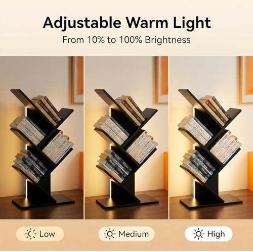 Small Bookshelf with Liting,5-Tier Wood Black Bookshelf,Desktop BookShelf