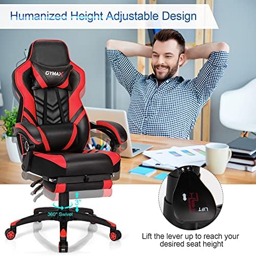 GYMAX Gaming Chair, Ergonomic Computer Chair with Footrest, Linkage Armrests & Lumbar Cushion, Big Wide High Back Video Gaming Chair, Reclining Office Rolling Chair for Adult/Teens (Red)