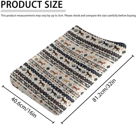 Native American Tribal Horses Geometric Pattern Baby Changing Pad Cover, Unisex Western Nursery Diaper Changing Table Pad Mat Sheet for Boys Girls-16x32