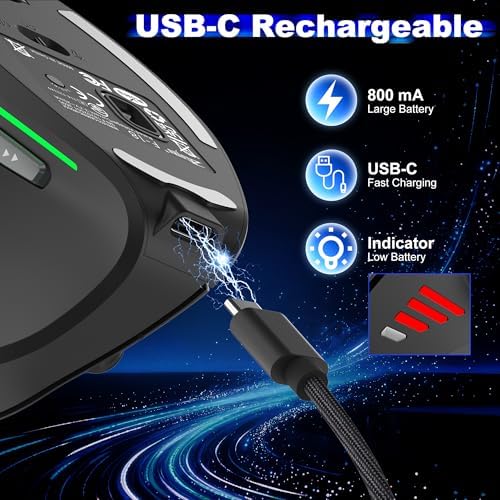 TRELC Wireless Gaming Mouse with 5 D Rocker, 24000 DPI/11 Programmable Buttons, Vertical Ergonomic Mouse for 2 Devices Connection (BT+2.4GHz), Rechargeable Mice for PC/Laptop/E-Sports/Gamer