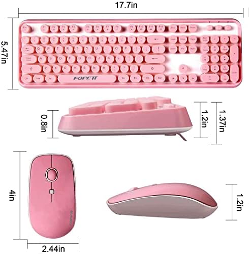 FOPETT Keyboard and Mouse Sets Wireless, Reliable 2.4 GHz Connectivity for PC,Laptop,Smart TV and More (Pink)
