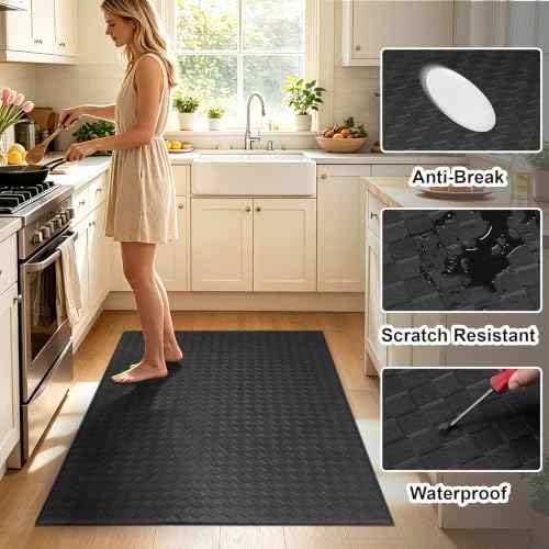 Kitchen Mats and Rugs Cushioned Anti-Fatigue, 35.4" x 59.1", Black
