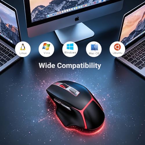 JOYACCESS Wireless Bluetooth Mouse, Rechargeable Wireless Mouse with LED, Three Mode Bluetooth, 2.4G & Wired, Silent, Wireless Ergonomic Mouse for Laptop, PC, MacBook, iPad, Tablet (Black)
