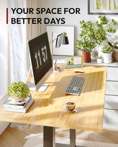 SANODESK Solid Bamboo Dual Motor Standing Desk, 220 lbs, 60×30