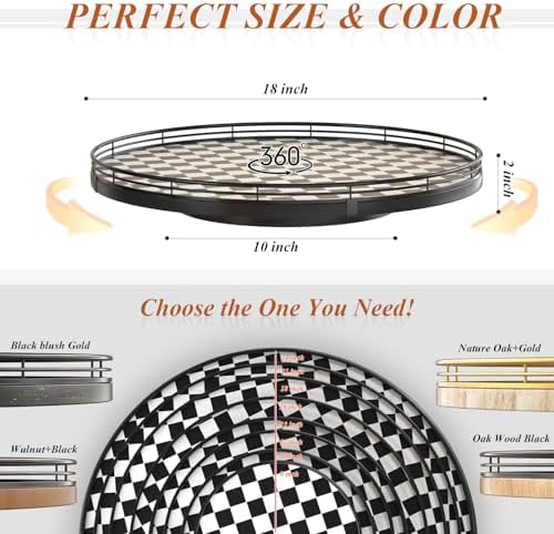 AMH18-Inch Black and White Checkerboard Lazy Susan Decorative Tray