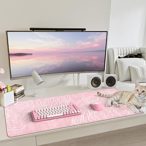 iCasso Large Desk Mat Pink,Big Mouse Pad with Stitched Edges