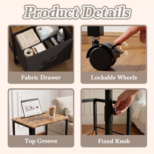 Faesun Night Stand with Charging Station & Swivel Top, Brown Black