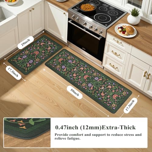 Collive Green Anti Fatigue Kitchen Mats, Washable Kitchen Rugs Sets of 2