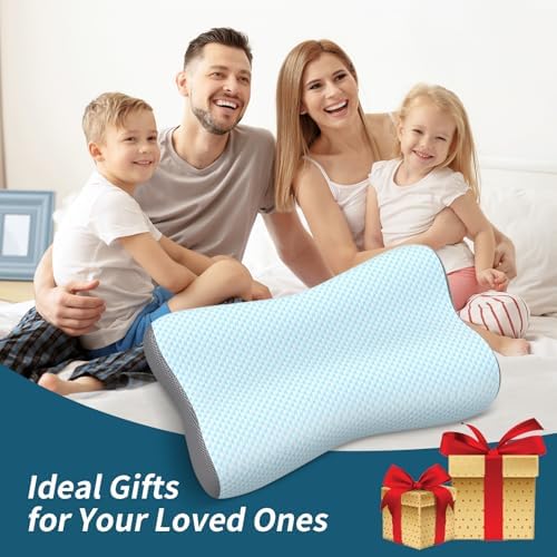Neck Pillow Contour Memory Foam Pillows for Pain Relief Bed Pillow for Sleeping, Ergonomic Pillow for Neck and Shoulder Pain, Orthopedic Cervical Pillow for Side Back Stomach Sleeper (Light Blue)