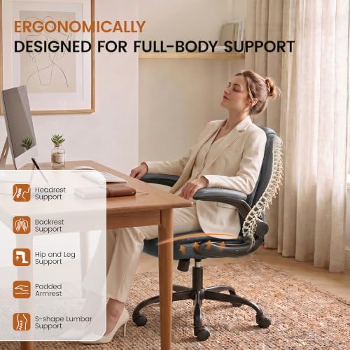 Office Desk Chair, Ergonomic Computer Chair with Flip-Up Arms