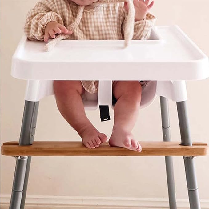 High Chair Footrest, Adjustable Height Natural Bamboo Baby Highchairs Pedal, Suitable for IKEA Antilop High Chair Footstool (A)
