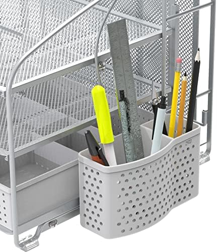 Simple Houseware 3-Tier Desk Organizer with Sliding Drawer, Silver