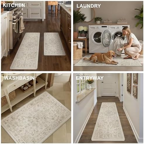 Anti Fatigue Beige Neutral Non-Slip Kitchen Mat 2 Piece