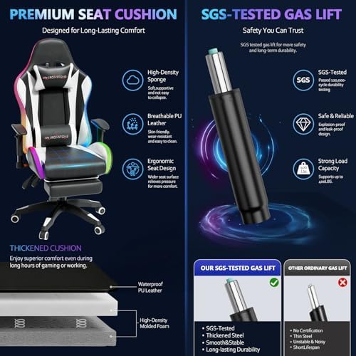 Mr IRONSTONE RGB Gaming Chair with Bluetooth Speakers, Multi-Point Vibration Massage Gaming Chair (Seat, Back & Lumbar), Ergonomic High Back Recliner, Footrest for Adults, Iridescent Black