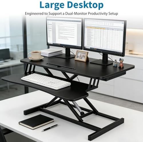 Standing Desk Converter, Height Adjustable, Dual Monitor with Keyboard Tray
