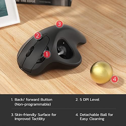 Nulea M501 Wireless Trackball Mouse Ergonomic Thumb Control, 4 DPI Levels