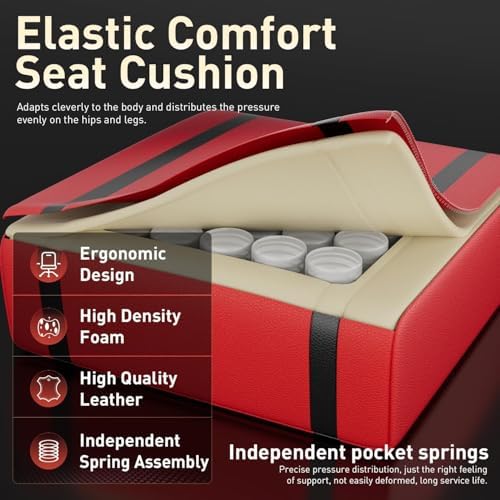 HLDIRECT High Back Gaming Chair, USB Massage Lumbar Support, Black&Red