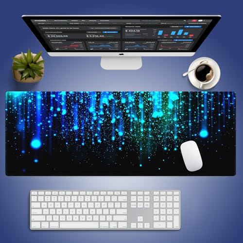 Ethereal Blue Sparkling Light Rain Large Mouse Pad, Fantasy Art Desk Mat