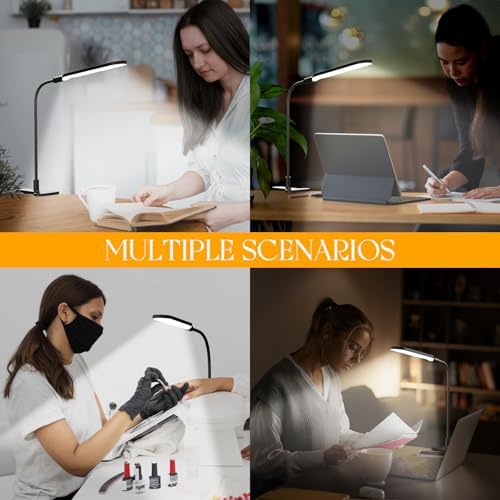LED Clip on Light, 3 Color Modes & 10 Brightness Levels, 360° Flexible Gooseneck Clamp Lamp, Ultra Wide Brightness Range, USB Eye-Caring Table Light for Home Office/Reading/Painting, Black