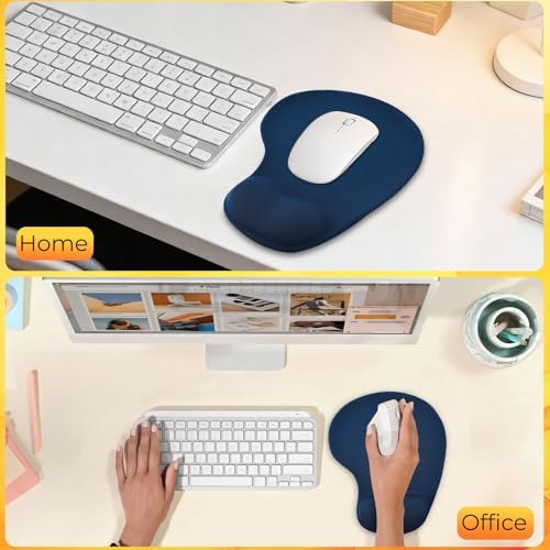 Mouse Pad with Wrist Support, 2-Pack Ergonomic Mousepad with Wrist Rest, Gaming Mouse Pad with Non-Slip PU Base, Relieve Pain Relief, for Home Office Computer Laptop, Navy Blue