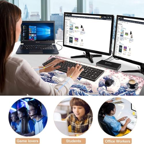 Mouse Pad,Large Pink Desk Mat, 4in1 XXL Mousepad + Keyboard Wrist Rest+Mouse Wrist Rest+Coaster Set with Ergonomic Desk Pad for Home Office Table Computer-Japanese Sea Wave