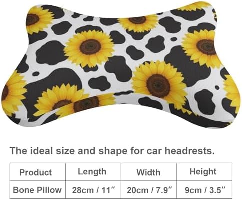 Car Headrest Pillow Black White Milk Cow Spots Print Sunflower 2 Pack Memory Foam Cervical Support for Travel Sleeping