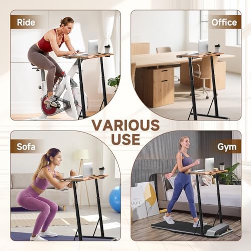 Adjustable Treadmill Walking Pad Desk, for Bike/Cycling Trainer, Workstation Standing Desk, Trainer Stand Table for Indoor, Treadmill Attachment-Exercise While Working or Watching TV, Rustic Brown