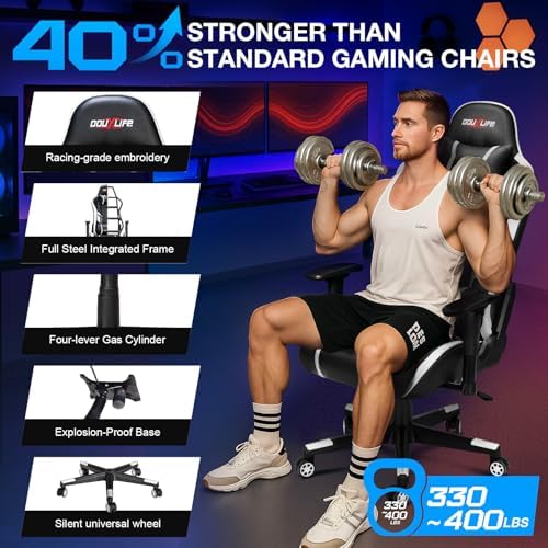 Douxlife 7-Point Massage Gaming Chair with Footrest, 400lbs Heavy Duty