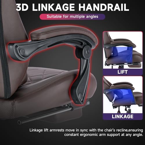 Gaming Chair with Footrest and Massage Lumbar Support, Ergonomic Computer Gamer Chair, Office Video Game Chairs with Adjustable Height and Backrest (Coffee)
