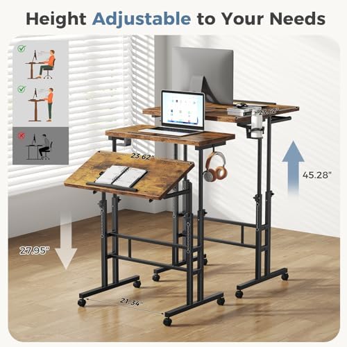 DUMOS Rolling Standing Desk, Walking Pad Desk, Split Top Computer Cart