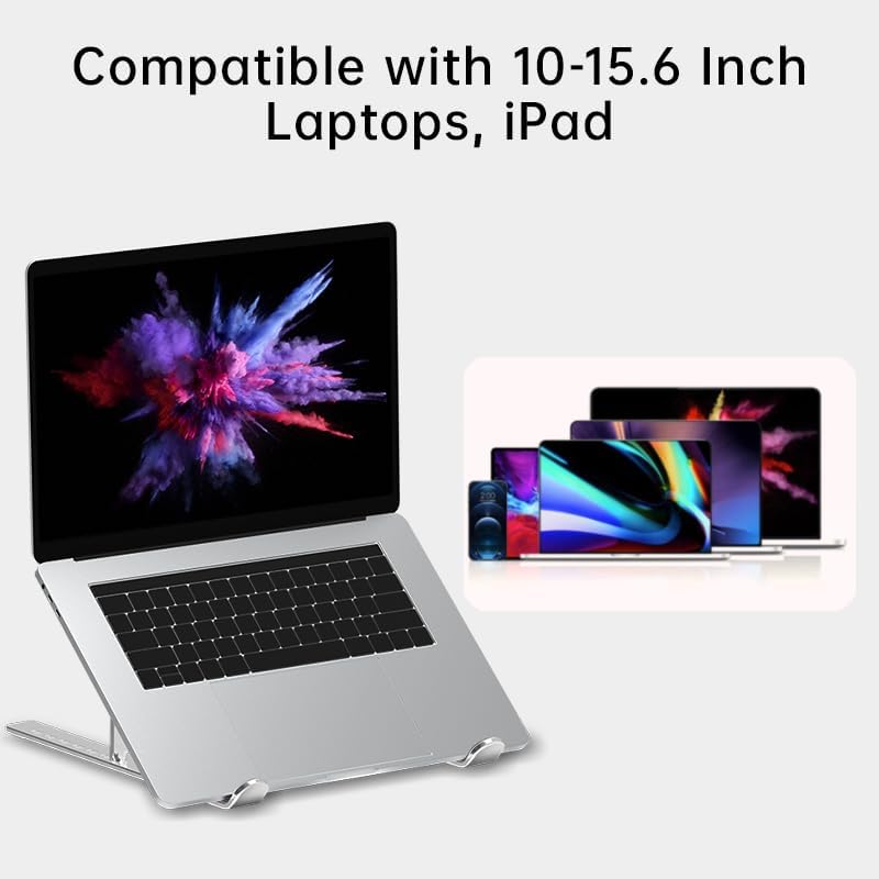 Portable Laptop Stand (Include Storage Bag), Adjustable Folding Aluminum Stand, Compatible with 10-15.6 Inch Laptops, iPad, Tablet. Silver