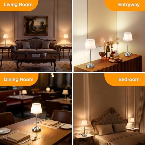 LUTEC Cordless Table Lamp, Battery Operated Lamp with 3 Color Temps and Stepless Dimming, 5200mAh Portable Rechargeable Table Lamp for Restaurant/Bedroom/Bars/Outdoor (Silver)