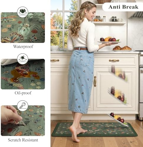 LEEVAN Anti Fatigue Kitchen Mats for Floor, Cushioned Kitchen Mat Set 2PCS