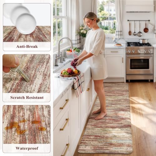 KIMODE Kitchen Mats for Floor Cushioned Anti Fatigue,Red Brown Runner Rugs