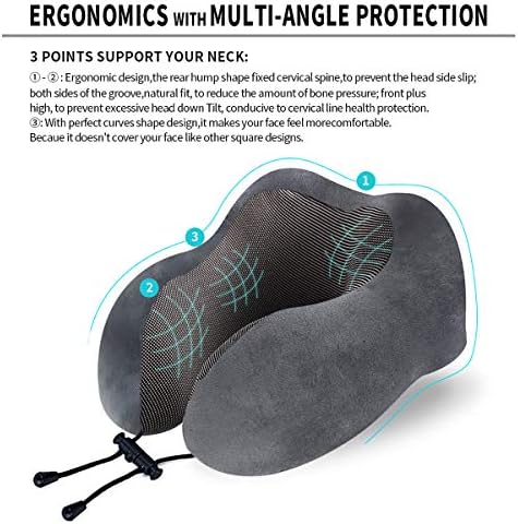 TALLGO Travel Pillow, Best Memory Foam Neck Pillow Head Support Soft Pillow for Sleeping Rest, Airplane Car & Home Use (Grey)