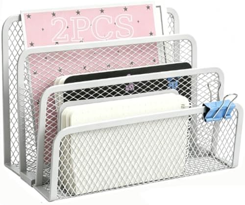 2Pcs Mail Organizer for Desk, 3-Slot Mesh Metal Mail Holder Countertop