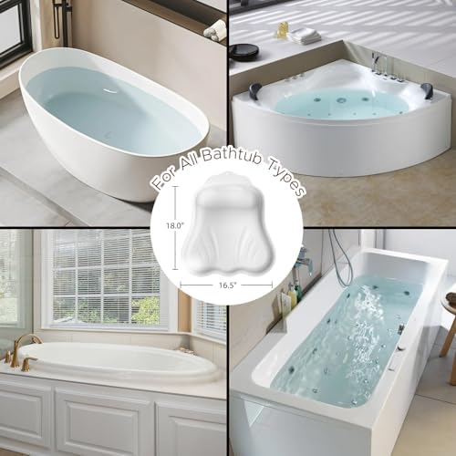 Bath Pillow for Tub, Adjustable Silicone Bathtub Pillows for Head and Neck, 0"β2.3" Neck Support, 34 Suction Cups, Easy to Clean, No Machine Wash Needed (White)