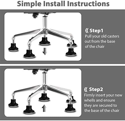 Bell Glides Replacement Office Chair Feet Swivel Caster Wheels to Fixed Stationary Castors, Short Profile with Separate Self Adhesive Felt Pads Black 5pcs