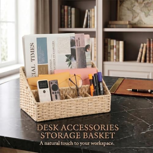 Rattan Mail Organizer - Countertop, Desk, Bills, Woven Basket, Magazine Holder, Mail Sorter, Hobo Organizer,Beige