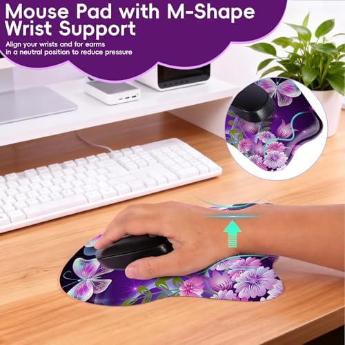 Upgrade Ergonomic Mouse Pad,Non Slip Mousepad Wrist Rest Support for Office, Computer, Laptop & Mac(B-Vivid Butterfly)