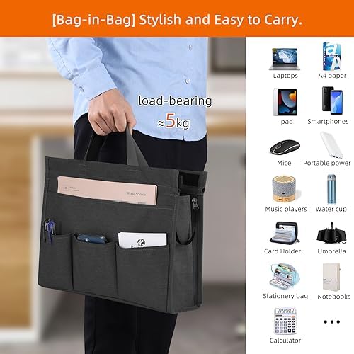 MASTLU Under Desk Hanging Storage Bag, Desk Organizer Storage, Office Side Storage Bag, Compatible with A4 Files, Detachable Handle Design, No Assembly Required, For Office Home School (Black)
