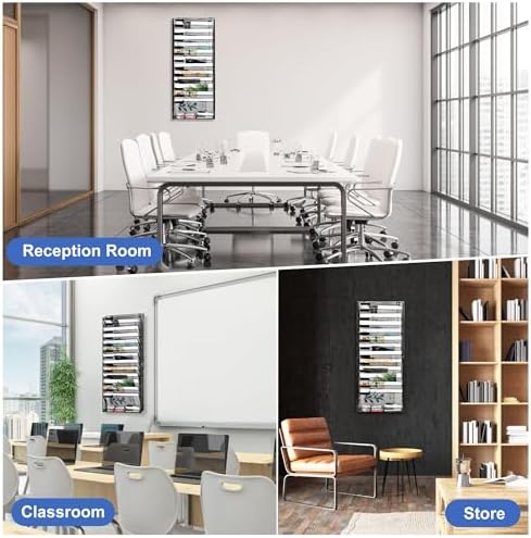 EasyPAG Wall File Holder 14 Tier Mesh Hanging Folder Organizer with Flat Tray Wall Mounted Mail Organizer Magazine Paper Desk Shelf with Nametag Label for Office Home School, Black