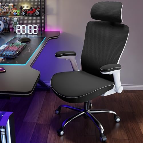 TRALT Office Chair - Ergonomic Office Chair with Adjustable Lumbar Support Headrest Office Desk Chair - Gaming Chair in X-Shape Office Chair - Desk Chair Computer Chair 150 kg White / Black