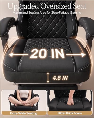 Dowinx Gaming Chair Breathable Fabric Game Chair with Gel Pad and Storage Bag, Comfortable Gamer Chair with Pocket Spring Cushion, Ergonomic Computer Chair with Footrest, Black